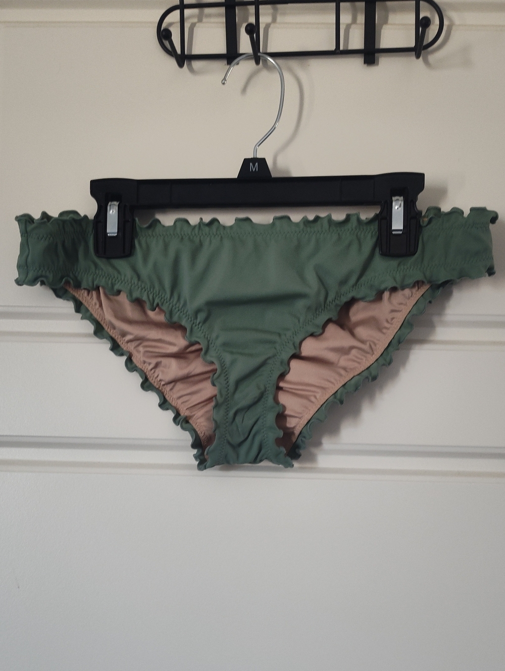 Shade & Shore Olive Green Bikini Bottom with Nude Lining and Ruffle Trim